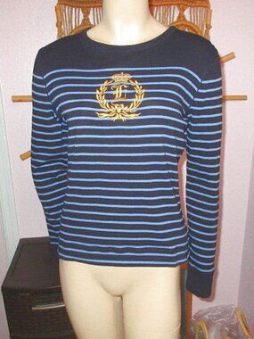 Lauren Ralph Lauren Embroidered Crest Sweater Size S Striped Nautical Equestrian